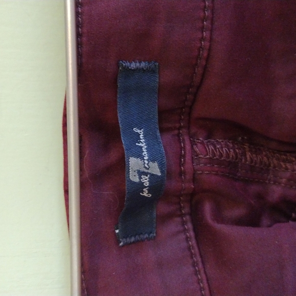 Women's 7 for all mankind zipper  burgundy cropped skinny 24 - Picture 4 of 10